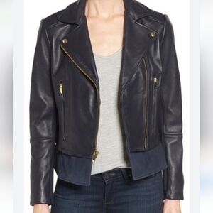 Via Spiga Mixed Media Leather Moto Jacket